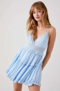 Plunging Lace-Back Ruffled Dress