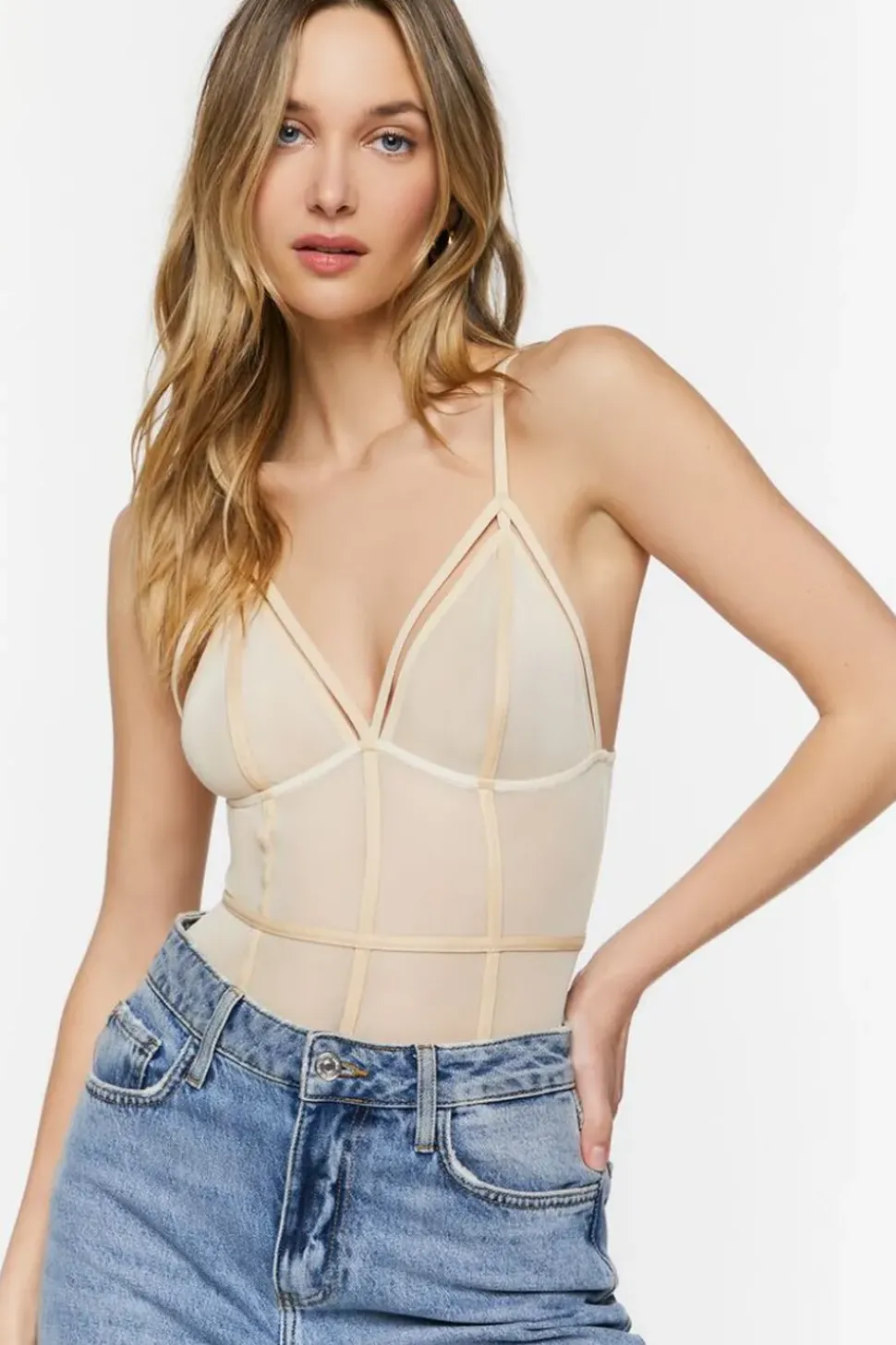 Plunging Mesh Caged Bodysuit