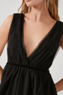Plunging Mesh Midi Dress
