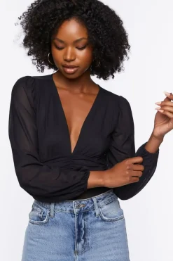Plunging Peasant Sleeve Bodysuit