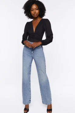 Plunging Peasant Sleeve Bodysuit