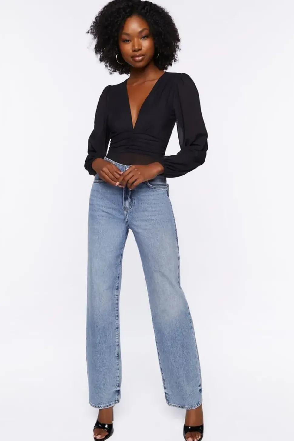 Plunging Peasant Sleeve Bodysuit