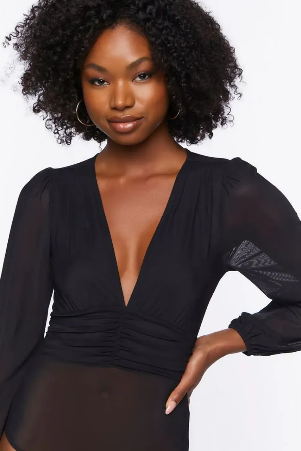 Plunging Peasant Sleeve Bodysuit