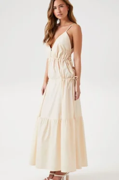 Plunging Poplin Maxi Dress