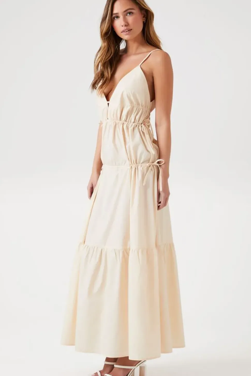 Plunging Poplin Maxi Dress