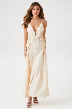 Plunging Poplin Maxi Dress