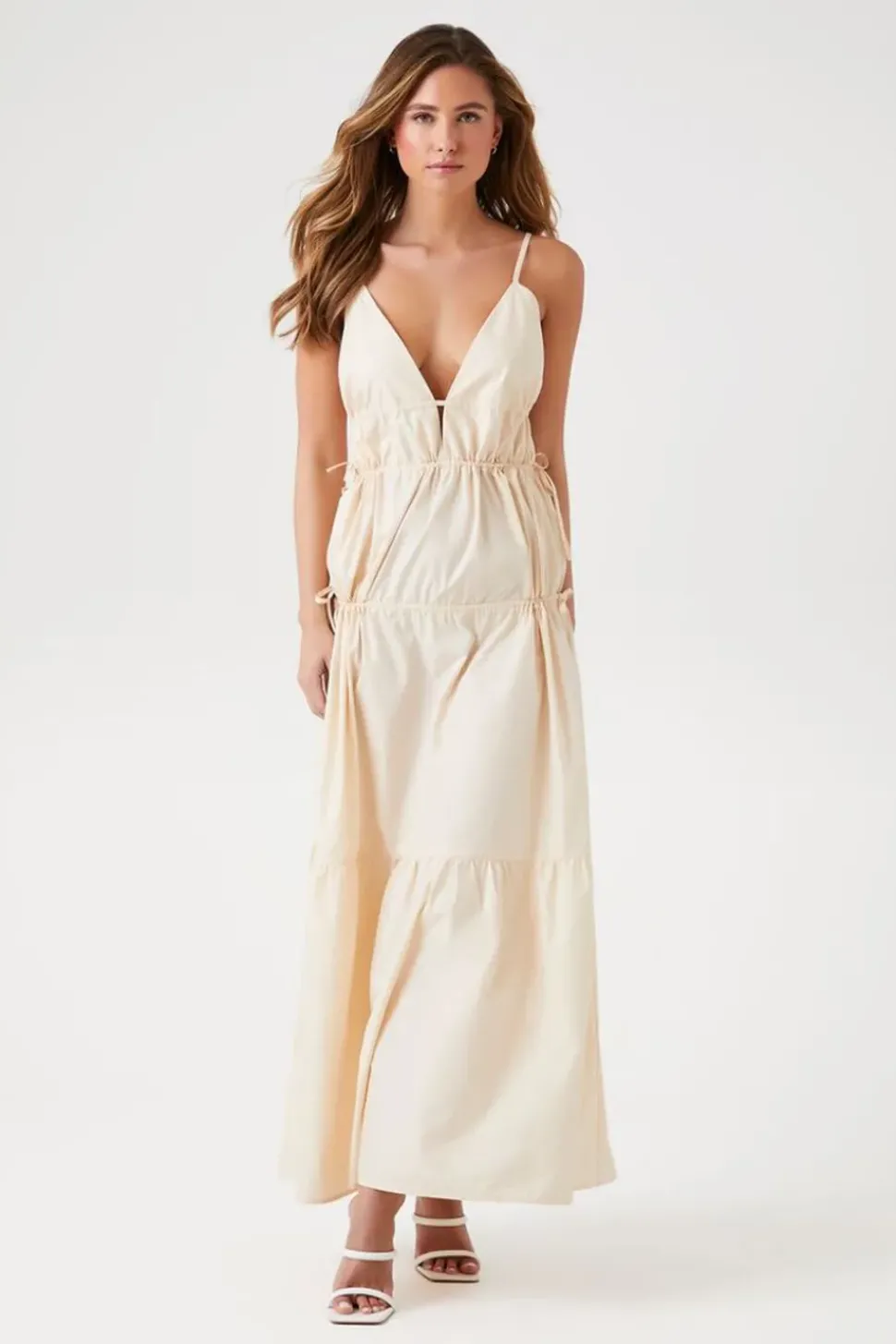 Plunging Poplin Maxi Dress