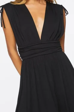 Plunging Ruched Mini Dress