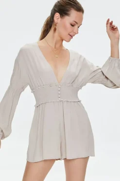 Plunging Ruffled Smocked Romper