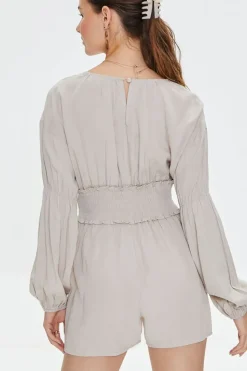 Plunging Ruffled Smocked Romper
