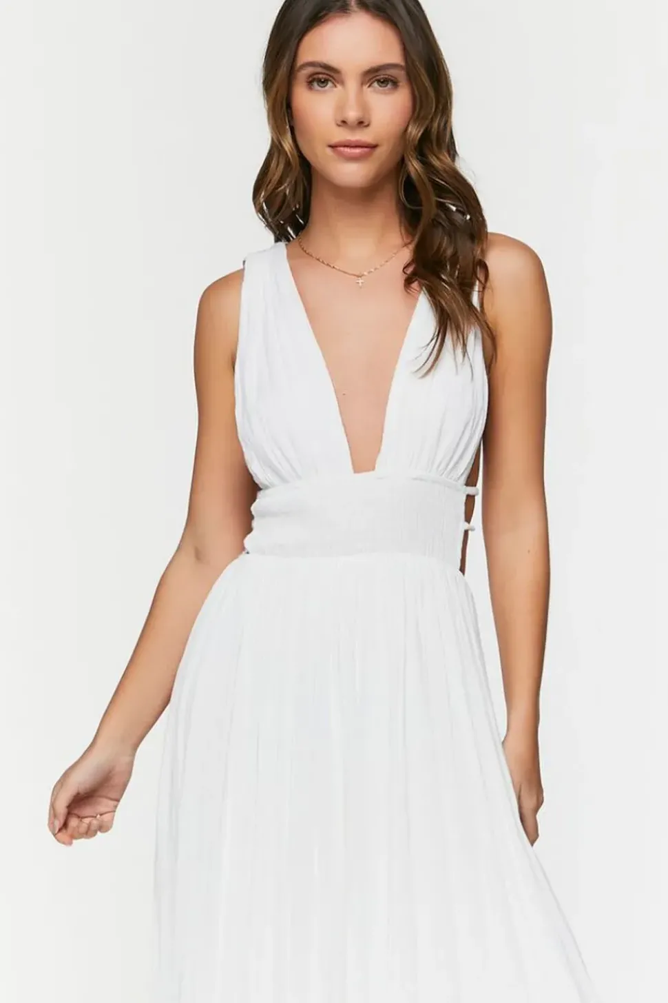 Plunging Smocked Maxi Dress