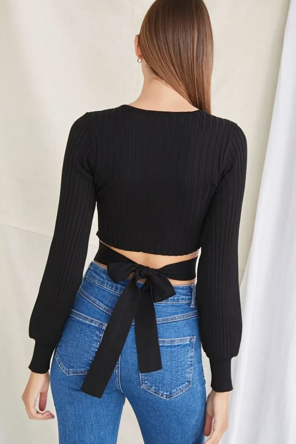 Plunging Sweater-Knit Top