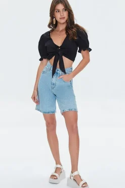 Plunging Tie-Front Crop Top
