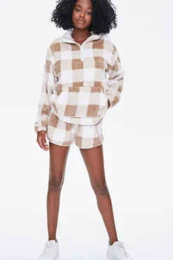Plush Gingham Drawstring Shorts