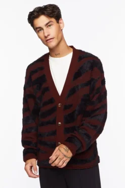 Plush Zebra Print Cardigan Sweater