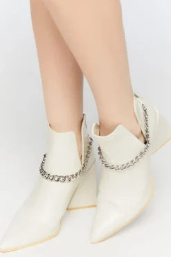 Pointed Curb Chain Flare Heel Booties