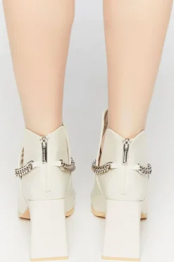 Pointed Curb Chain Flare Heel Booties