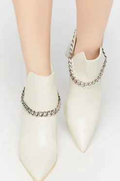 Pointed Curb Chain Flare Heel Booties