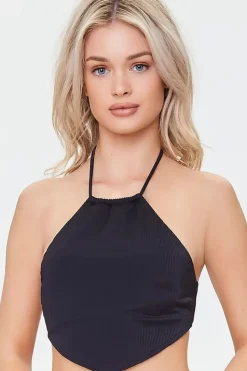 Pointed-Hem Halter Bikini Top