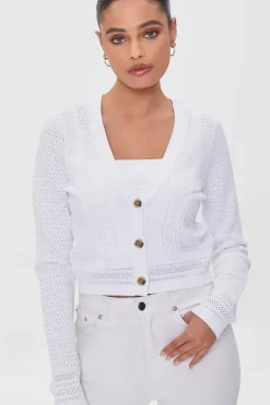 Pointelle Knit Cardigan Sweater