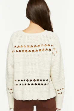 Pointelle Lace-Up Cutout Sweater