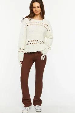 Pointelle Lace-Up Cutout Sweater