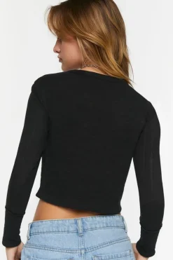 Pointelle Long-Sleeve Crop Top
