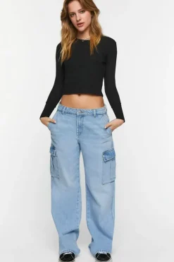 Pointelle Long-Sleeve Crop Top