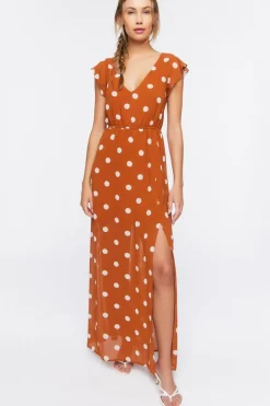 Polka Dot Butterfly-Sleeve Maxi Dress