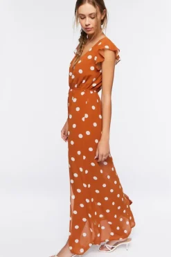 Polka Dot Butterfly-Sleeve Maxi Dress