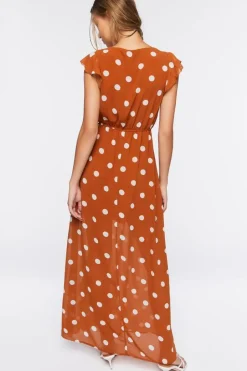 Polka Dot Butterfly-Sleeve Maxi Dress