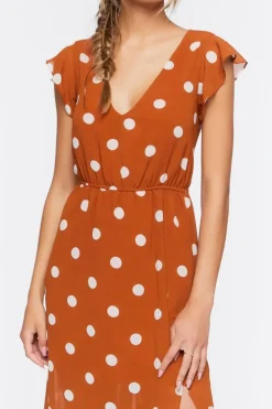 Polka Dot Butterfly-Sleeve Maxi Dress