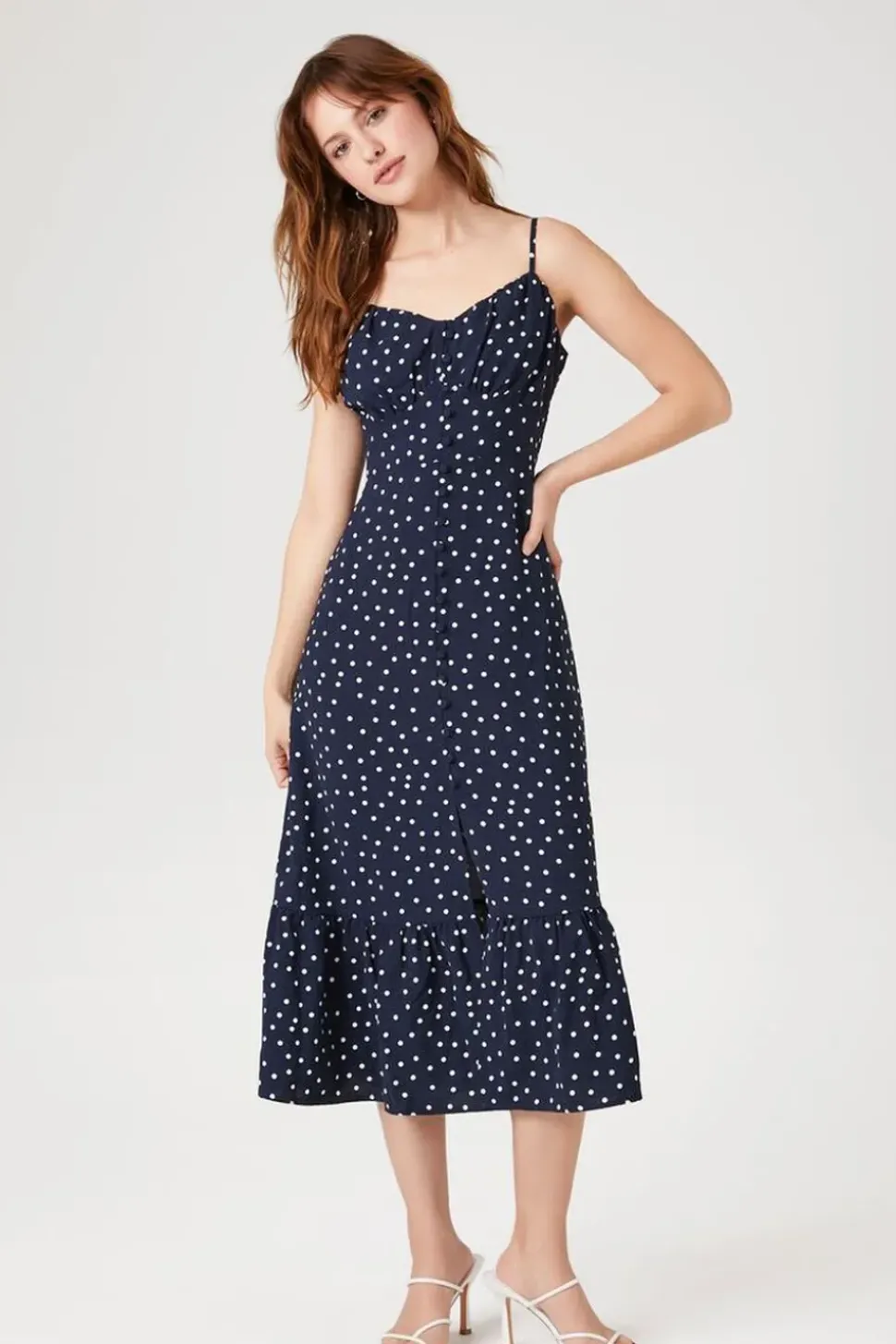 Polka Dot Button-Front Dress