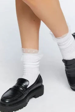 Polka Dot Lace-Trim Crew Socks