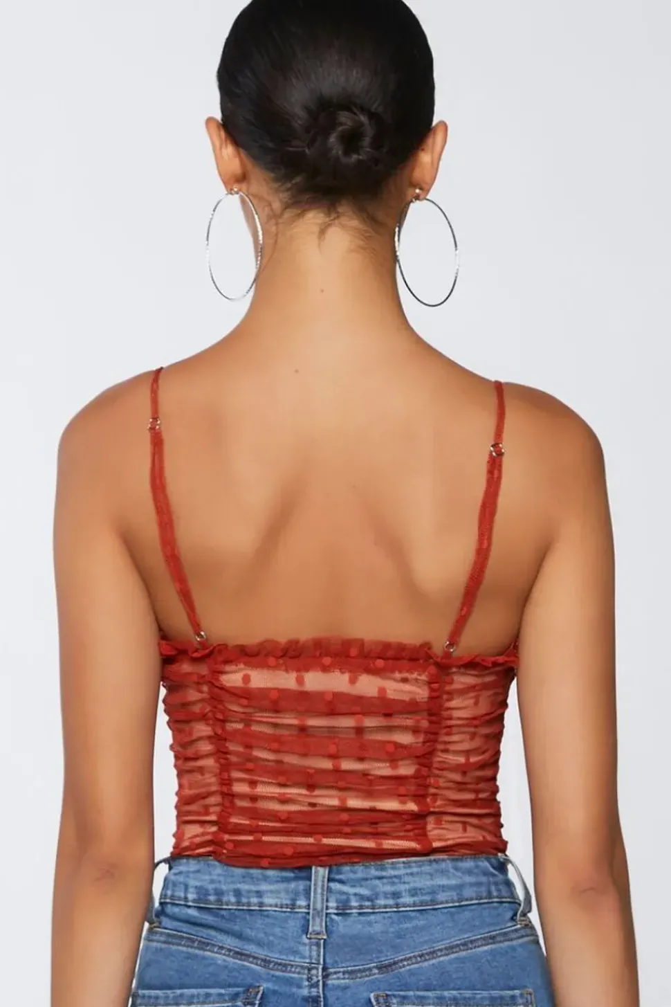 Polka Dot Mesh Ruffled Bodysuit