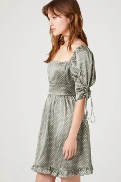 Polka Dot Puff-Sleeve Mini Dress