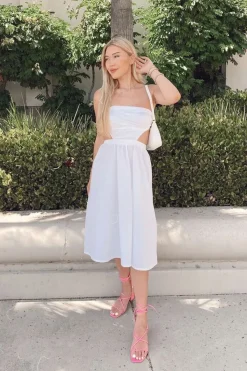 Poplin Cutout Fit & Flare Midi Dress