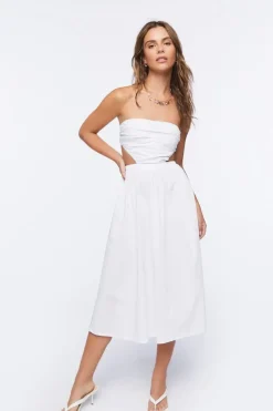 Poplin Cutout Fit & Flare Midi Dress