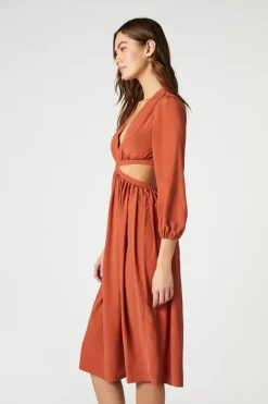 Poplin Cutout Midi Dress