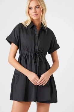 Poplin Drawstring A-Line Mini Dress