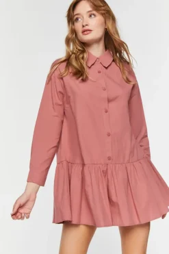 Poplin Drop-Waist Shirt Dress