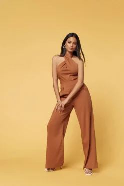 Poplin Halter Wide-Leg Jumpsuit