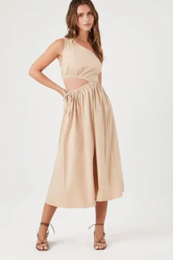 Poplin One-Shoulder Midi Dress