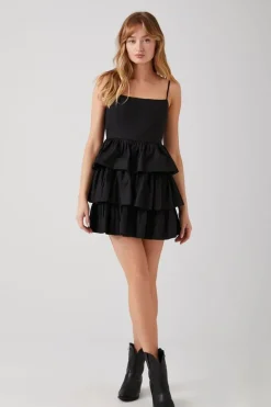Poplin Ruffle-Tiered Mini Dress