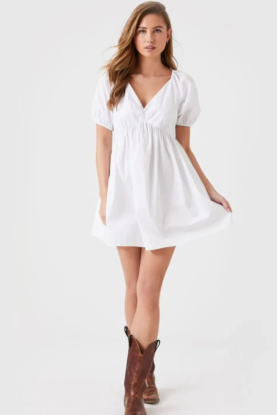 Puff-Sleeve Babydoll Mini Dress
