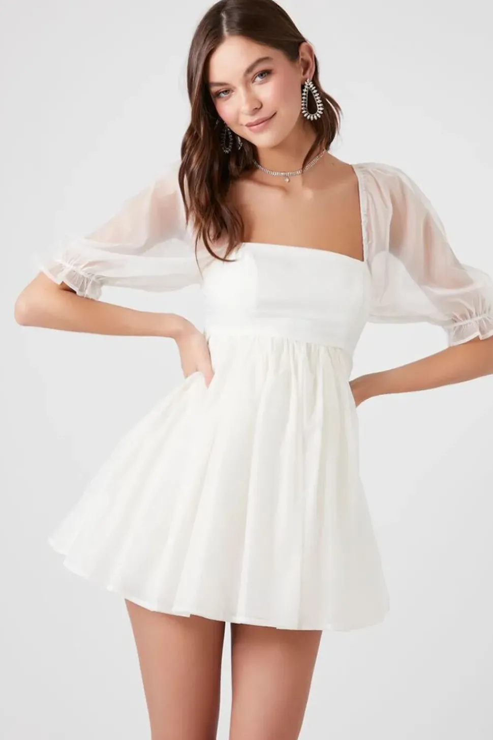 Puff-Sleeve Babydoll Mini Dress