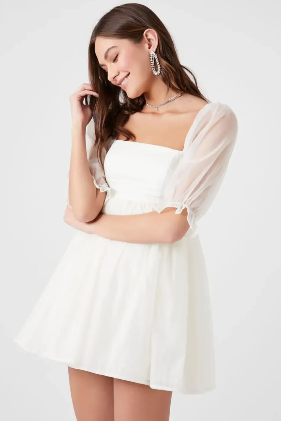 Puff-Sleeve Babydoll Mini Dress