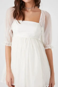 Puff-Sleeve Babydoll Mini Dress