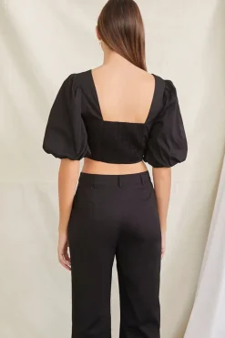 Puff-Sleeve Crop Top & Pants Set