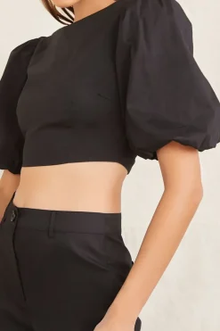 Puff-Sleeve Crop Top & Pants Set